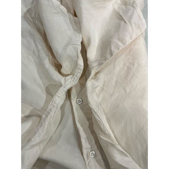 Lanvin Paris Cream Silk Short-Sleeve Button-down Shirt Relaxed Fit Pocket Sz Med - Picture 7 of 11